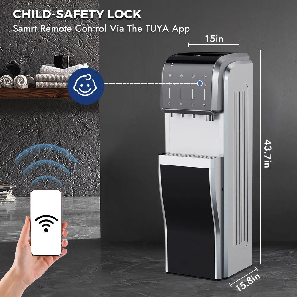 5-In-1 Bottom Loading Water Cooler Water Dispenser with Crushed & Chewable Ice Maker, Child Safety Lock Inset