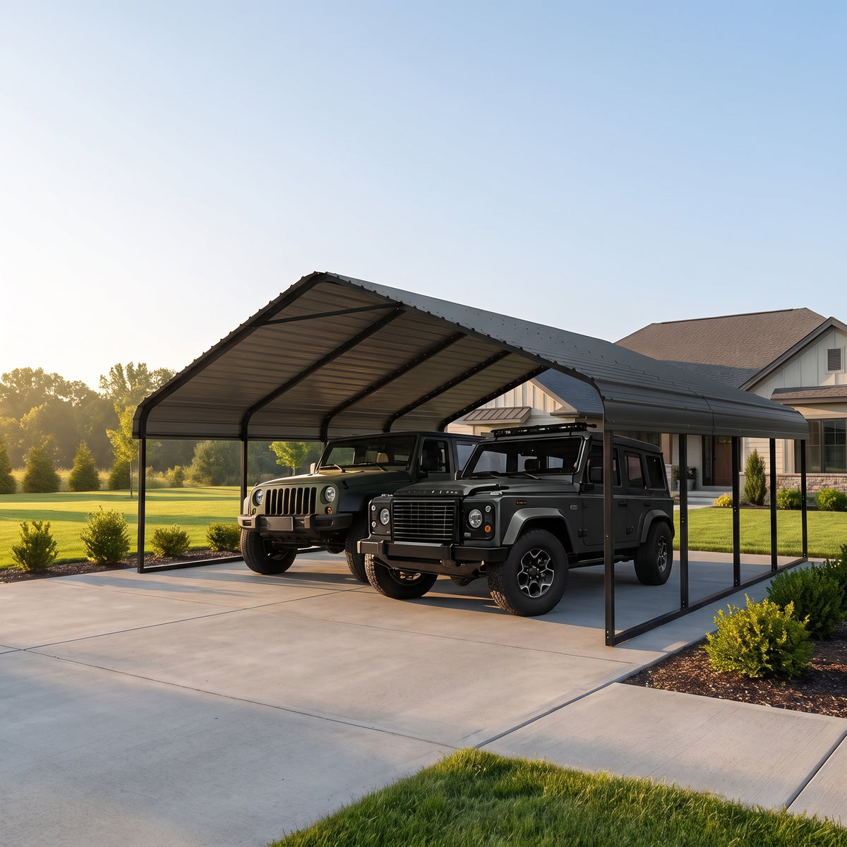 【Rainproof, Sun-resistant, and Durable】Heavy Duty Outdoor Carport Shelter 20 x 20 / 10 x 15 – All-Weather Protection for Cars, Boats & Equipment, Reinforced Steel Frame, Spacious Design, Quick Setup, Gray/White