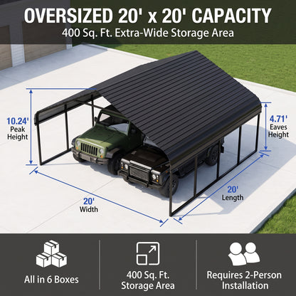 【Rainproof, Sun-resistant, and Durable】Heavy Duty Outdoor Carport Shelter 20 x 20 / 10 x 15 – All-Weather Protection for Cars, Boats & Equipment, Reinforced Steel Frame, Spacious Design, Quick Setup, Gray/White