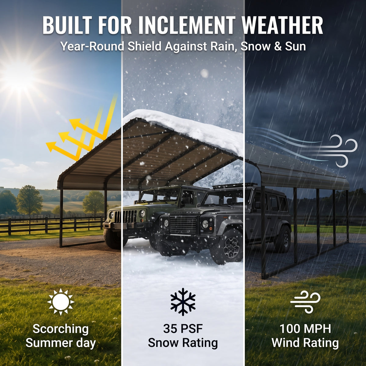 【Rainproof, Sun-resistant, and Durable】Heavy Duty Outdoor Carport Shelter 20 x 20 / 10 x 15 – All-Weather Protection for Cars, Boats & Equipment, Reinforced Steel Frame, Spacious Design, Quick Setup, Gray/White