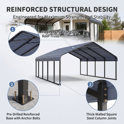 【Rainproof, Sun-resistant, and Durable】Heavy Duty Outdoor Carport Shelter 20 x 20 / 10 x 15 – All-Weather Protection for Cars, Boats & Equipment, Reinforced Steel Frame, Spacious Design, Quick Setup, Gray/White