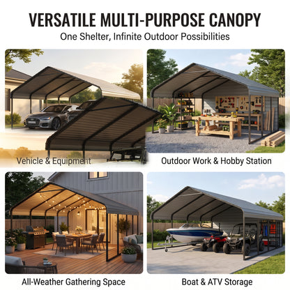 【Rainproof, Sun-resistant, and Durable】Heavy Duty Outdoor Carport Shelter 20 x 20 / 10 x 15 – All-Weather Protection for Cars, Boats & Equipment, Reinforced Steel Frame, Spacious Design, Quick Setup, Gray/White