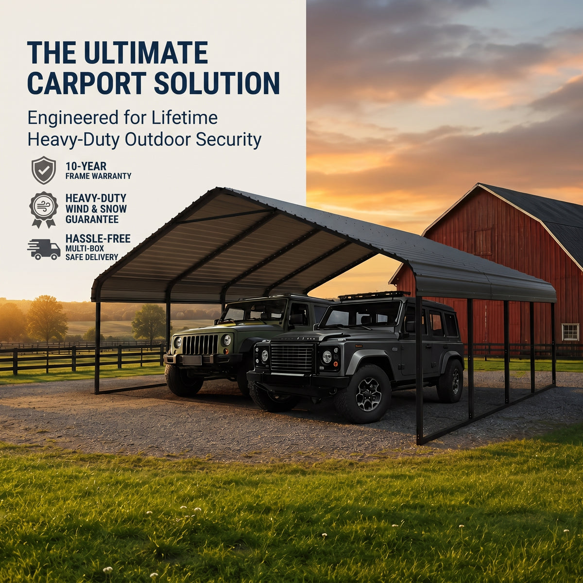 【Rainproof, Sun-resistant, and Durable】Heavy Duty Outdoor Carport Shelter 20 x 20 / 10 x 15 – All-Weather Protection for Cars, Boats & Equipment, Reinforced Steel Frame, Spacious Design, Quick Setup, Gray/White