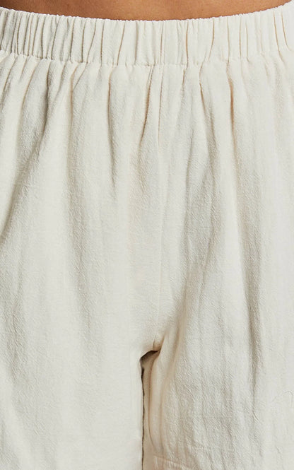 Josie Shorts - Linen Look Red Trim Detail Shorts in Cream & Red Print