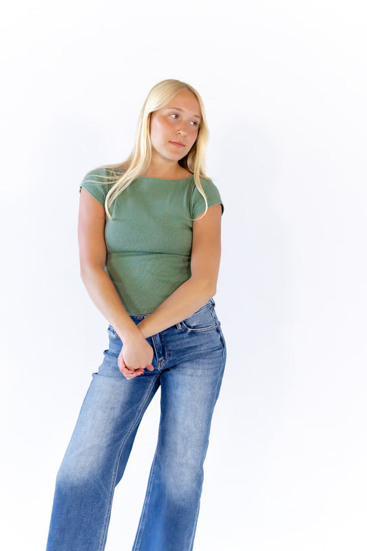 Amelia Ribbed Top · Dusty Green